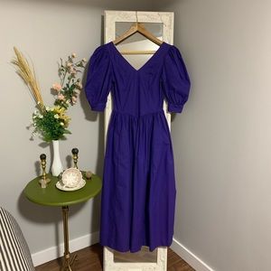 1990s Laura Ashley Purple Puff Sleeve Dress